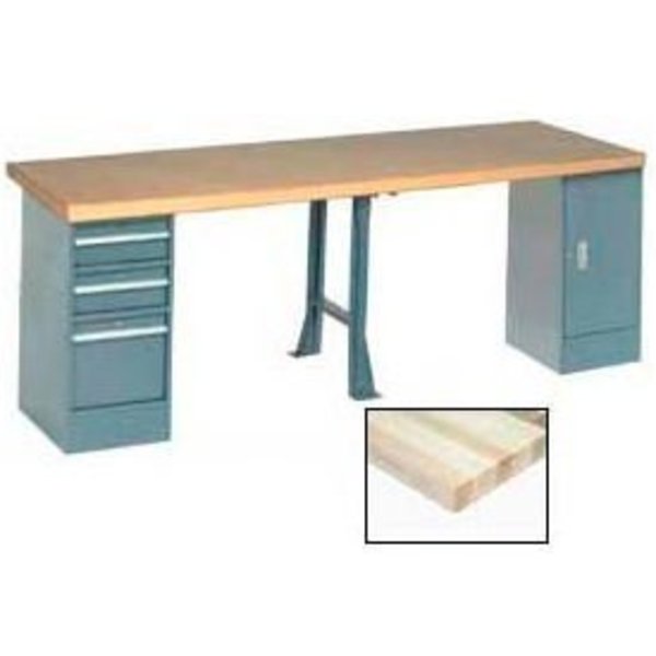 Global Equipment 96 x 30 Extra Long Production Workbench - Maple Block Square Edge - Gray 318921